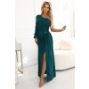 Numoco Trblietavé maxi šaty na jedno rameno s asymetrickými rukávmi a rozparkom - zelené 658-2 Farba: Zelená, Veľkosť: S