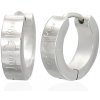 Šperky eshop - Náušnice z ocele 316L, strieborný odtieň, gravírované srdiečka a nápis U29.05