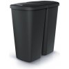 Prosperplast Odpadkový koš COMPACTA Q DUO recyklovaný čierny s čiernym víkem, objem 45 l