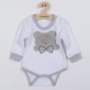 NEW BABY Luxusné dojčenské body s dlhým rukávom Honey Bear s D aplikáciou Biela