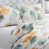 Biante Bavlnené posteľné obliečky Sandra SA-748 Hnedo-zelené akvarelové listy na bielom Predĺžené 140x220 a 70x90 cm