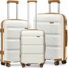 Kono K2092L Sada 3 kufrov spinner 55cm 65cm 76cm Krémový Polypropylén