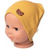 Baby Nellys Rebrovaná čiapka Macko - horčicová, 68/74 (6-9m)