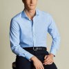 Charles Tyrwhitt Cutaway Collar Non-Iron Stretch Poplin Bengal Stripe Shirt — Cornflower Blue - Extra Slim fit | 42 | 89 (Štandardná) | Klasické gombíky