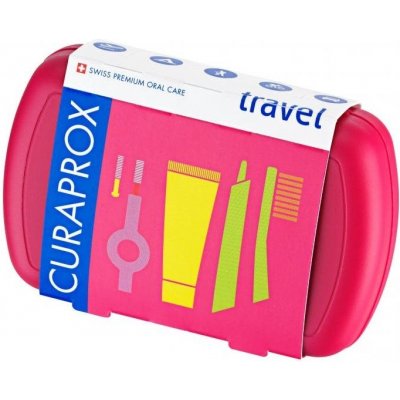 Curaprox Travel Set zubná kefka + CPS medzizubné kefky 2 ks + zubná pasta 10 ml darčeková sada, magenta