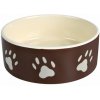 TRIXIE Keramická miska 0,3l/12cm - hnědá/bílá + motiv tlapky