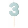 Sviečka PartyDeco Číslo 3 svetlomodrá 5,5cm