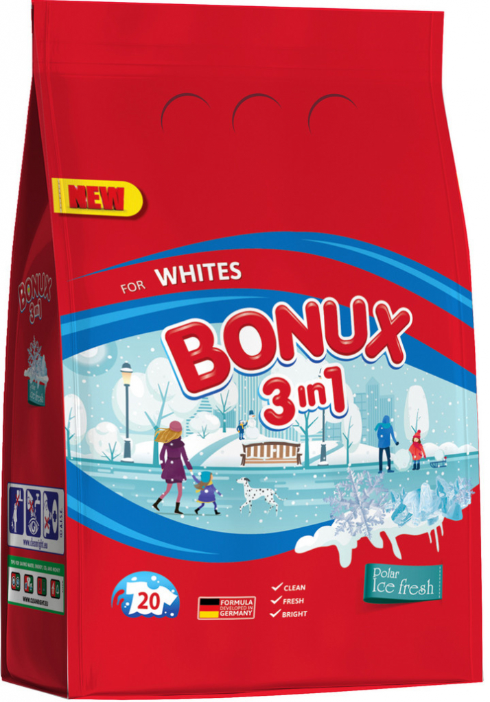 Bonux White Polar Ice Fresh 3v1 prací prášek na bílé prádlo 20 PD 1,5 kg