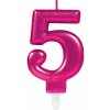 Amscan Narodeninová sviečka 5 - magenta 8 cm 1 ks
