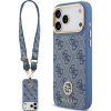 Guess 4G Strass logo a veľký remienok s kovovými gombíkmi MagSafe púzdro pre iPhone 17 Pro Max modré GUHMP17XP4G4DCSB