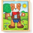 Drevená hračka Woody puzzle šatníková skriňa Psík 18 dielov