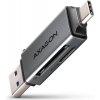 AXAGON CRE-DAC, USB-C + USB-A, 5 Gb/s - MINI čítačka kariet, 2 sloty & lun SD/microSD, podpora UHS-I CRE-DAC