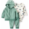 CARTER'S Set 3dielny fleece-body dl. rukáv ,mikina,nohavice green stripe chlapec 18m/veľ.86