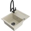 Mexen Enzo, granitový drez 576x465x174 mm, 1-komorový a drezová batéria Duo, béžová, 6506-69-671701-70-B