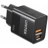 Unitek nabíjačka, 1x USB-A, 1x USB-C, QC, PC 3.0, 20W, čierna