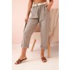 Kesi Włoski Dámske ľanové nohavice s bavlnou a opaskom fango kaki One size Kesi Włoski 5907302892775