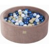 MeowBaby Suchý bazénik s loptičkami 90 x 30 cm s 200 loptičkami hnedá perleťovo modrá béžová biela modrá