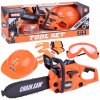 JOKO Sada Detská Motorová píla 40cm na batérie, okuliare, prilba + pracovné rukavice, oranžová