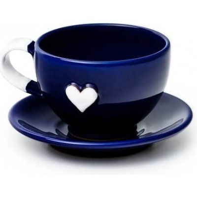 Šálka s tanierikom mini modrá srdce biele