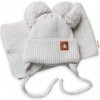 BABY NELLYS Zimná čiapka s šálom STAR - sivá s brmbolcami, 56-68 (0-6 m)