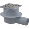 Alcadrain APV26 - Podlahová vpusť 105×105/50 mm bočná, mriežka nerez, vodná zápachová uzávera