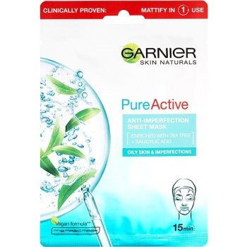 Garnier Skin Naturals Pure Active textilné maska obohatená o čajovník a  kyselinu salicylovú 23 g od 1,59 € - Heureka.sk
