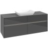 VILLEROY & BOCH Collaro závesná skrinka pod umývadlo na dosku (umývadlo v strede), 4 zásuvky, s LED osvetlením, 1400 x 500 x 548 mm, Glossy Grey, C116B0FP