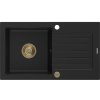 Mexen Pablo, granitový drez 752x436x161 mm, 1-komorový, čierna so zlatým sifónom, 6510751010-77-G