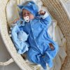 Baby Nellys Dvojvrstvový velúrový overal s kapucňou New Bunny, modrý, veľ. 74