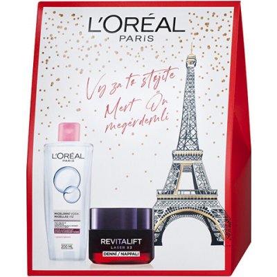 L’Oréal Paris Revitalift Laser X3 denný krém proti vráskam 50 ml + L'Oréal Paris Skin Perfection micelárna voda 3v1 200 ml darčeková sada