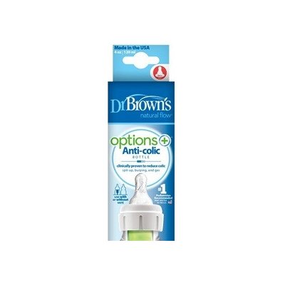 Dr. Brown´s dojčenská flaša Options+ 120 ml Narrow anticolic plastová biela so silikónovým cumľom level1 1x1 ks