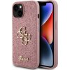 Guess PU Fixed Glitter 4G Metal Logo Zadný Kryt pre iPhone 15 Pink