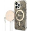 Sada Guess GUBPP13LH4EACSW puzdro + nabíjačka pre iPhone 13 Pro hnedé/hnedé pevné puzdro 4G Print MagSafe