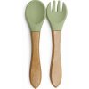 Martoine Detský príbor lyžička a vidlička s drevenými rukoväťmi Olive green