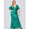 Dámske luxusné dlhé spoločenské šaty s flitrami - zelené - 46