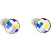 Evolution Group Strieborné náušnice perlička s krištáľmi Swarovski AB efekt okrúhle 31137.2, darčekové balenie