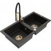 MEXEN/S MEXEN/S - Mario granitový drez 2-bowl vrátane batérie Aster, čierna/zlatá metalik 6504-75-73450-57-G