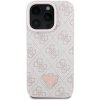 Guess PU 4G Strass Triangle Metal Logo Zadní Kryt pro iPhone 16 Pro Pink