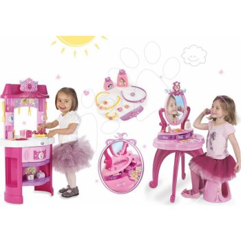 Smoby 24023-1 set kuchynka Disney Princezné s hodinami a kozmetický stolík so stoličkou