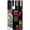 Posca Univerzálna sada akrylových fixiek 1,8 - 2,5 mm čierna, biela, zlatá, strieborná 4 ks PC-5M