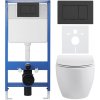 CERANO - Kompletný podomietkový WC set Lite/Dure - biela lesklá - WC tlačidlo Classic, čierne matné - predstenová inštalácia / sadrokartón - 51x35 cm