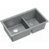 GraniteQ ČTVRÁK | LOGAN 120 | žulový kuchyňský dřez SILVER STONE + OCEL | rozměry: 76 x 45 x 23,5 cm | 2komorové zavěšené | výška dna skříňky od: 80 cm