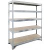 Majster Regál RIVET bezskrutkový kovový regál s HDF policou, 180x150x60 cm, 5 políce, 250kg na policu, zinok