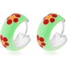 Šperky eshop - Okrúhle náušnice, striebro 925, zelený podklad s červenými kvietkami, 11 mm PC10.39