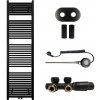 CERANO - Kúpeľňový radiátorový set Lincoln - kombinované vykurovanie, wifi tyč - stredové pripojenie 50 mm - 559W - čierna matná - 1800x500 mm CER-663403