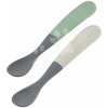 Ergonomické lyžičky 1st Age Silicone Spoons Beaba Mineral Grey Sage Green zo silikónu na samostatné jedenie v boxe 2 kusy od 4 mes
