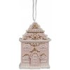 Clayre & Eef Ružová závesná vianočná ozdoba perníková chalúpka Gingerbread - 6*4*9 cm - Clayre & Eef