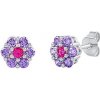Silvego Strieborné náušnice kôstky kvetinky Lolly s Brilliance Zirconia fialovo ružové MW1945EP