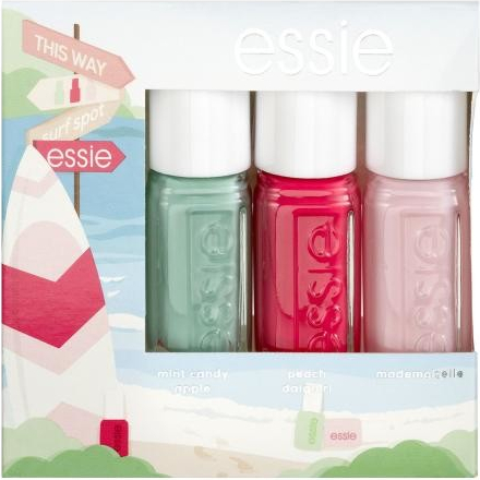 Essie Summer Mini Meet The Adventures odstín Mint Candy Apple lak na nehty 5 ml + lak na nehty 5 ml Peach Daiquiri + lak na nehty 5 ml Mademoiselle darčeková sada