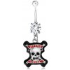Šperky eshop - Piercing do pupku, oceľ 316L, číry zirkón, lebka, čierny lem, červené prúžky SP84.19